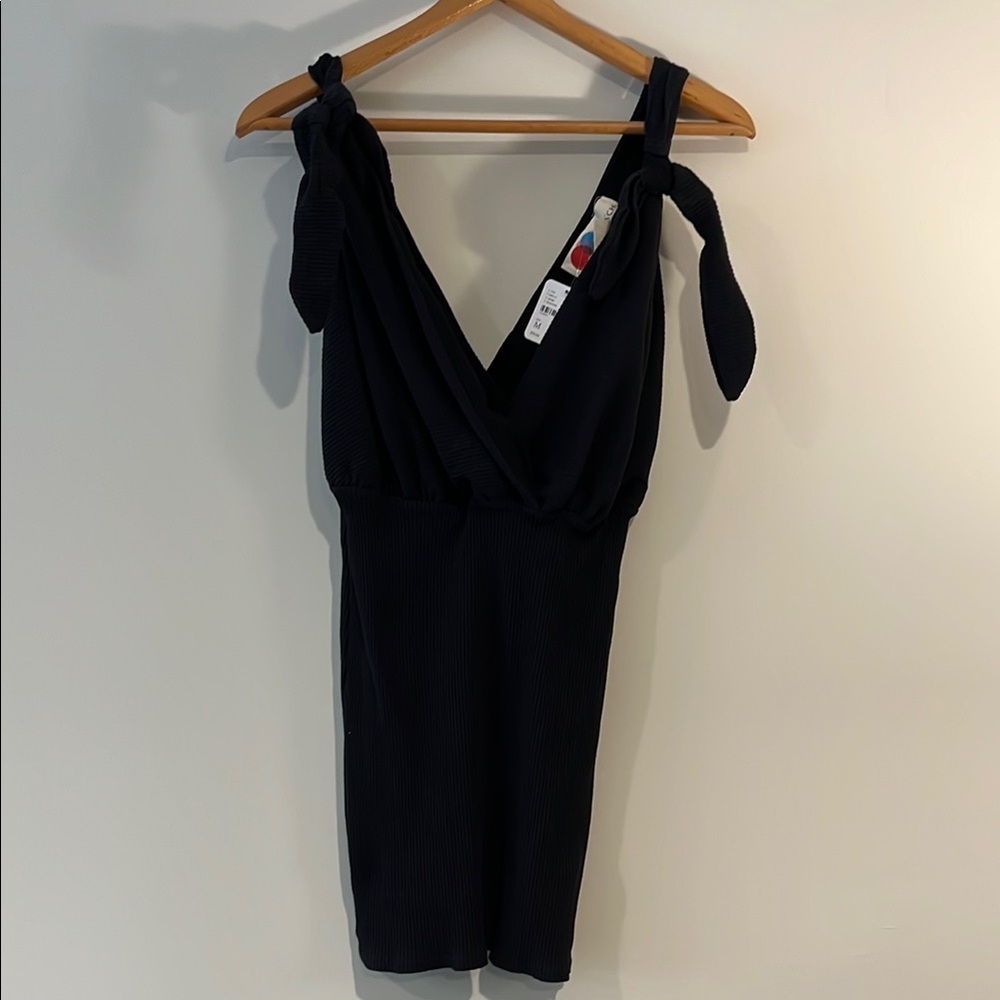 NEW NWT FREE PEOPLE BEACH Black Mini Rodeo Dress Deep V-Neck Womens Medium - Picture 3 of 8
